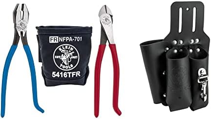 Klein Tools 80081 Kit de alicates, alicates de corte diagonal do Ironworker e porta -ferramentas de couro S5118PRS com 3 bolsos