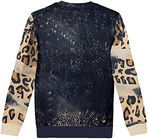 Crewneck de Trebin Fall Crewneck Sweatshirt, Moletom Leopard de manga comprida feminina Soldes acolchoados