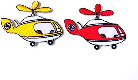 O conjunto de 2 minúsculos mini mini -helicóptero de helicóptero de desenho animado costurará ferro em apliques bordados, figurino de roupas de placas de placas