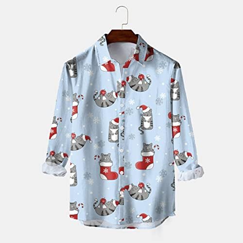 MONS Fashion Casual Christmas Digital 3D Impressão Botão de lapela de férias Camisa de manga longa e curta