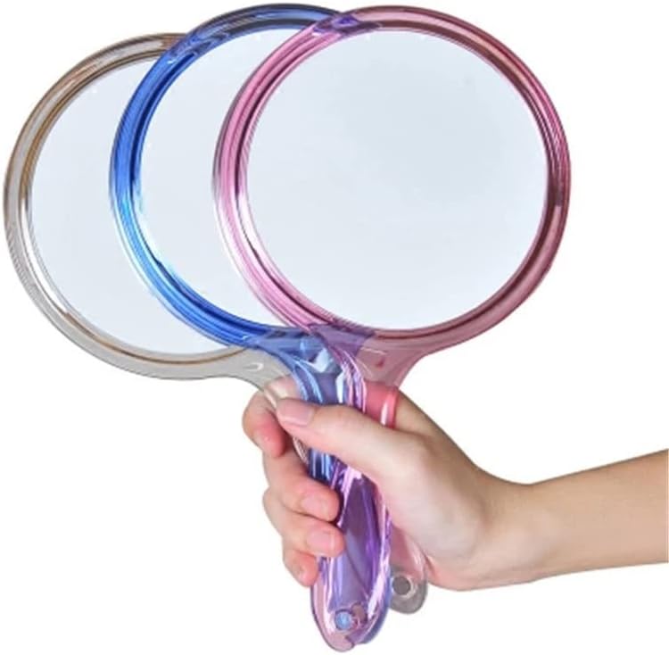 Espelho de mão uxzdx de mão dupla face-lateral espelho espelho de lupa com espelho de maquiagem de forma arredondada da alça