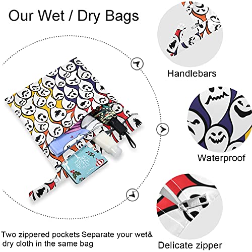 VISESUNNY FONITY GHOST Cartoon 2pcs Bolsa molhada com bolsos com zíper bolsa de fraldas lagarta lavável para viajar, praia, creche,