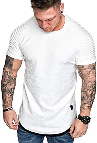 T -shirt de algodão da moda atlética masculina - Crewneck de pista de tripulante BASIC TOP DE COR SOLID SOLID - 5COLORS