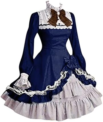 Vestidos lolita góticos femininos Halloween Cosplay de mascarada de traje de luva de renda de renda de arco de pescoço