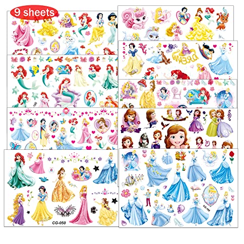 Princess Birthday Party Supplies, 130pcs favores de festa temporária de tatuagens, adesivos de tatuagem de princesa à prova