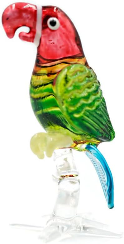 1ShopForyou 1 Green Glass Macaw Parrot Figure Animais de Arte Mãos Bunbroed Figuras Colecionáveis ​​Para Decoração Home