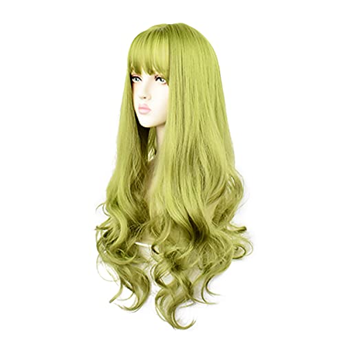 Peruca verde para mulheres longas perucas verdes perucas onduladas onduladas para o diário harajuku lolita verde de cosplay
