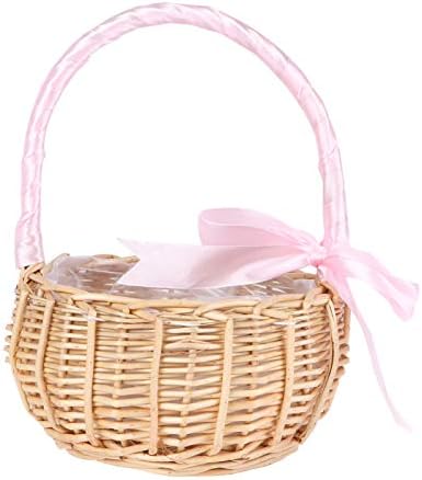 Plantas Doitool Decor Decor Firm Girl Basket Willow Basket com Fita Páscoa Presente Besto de Cookie Tecida Candy Candy Bins para Caspo de Decoração de Festas de Páscoa Tecido