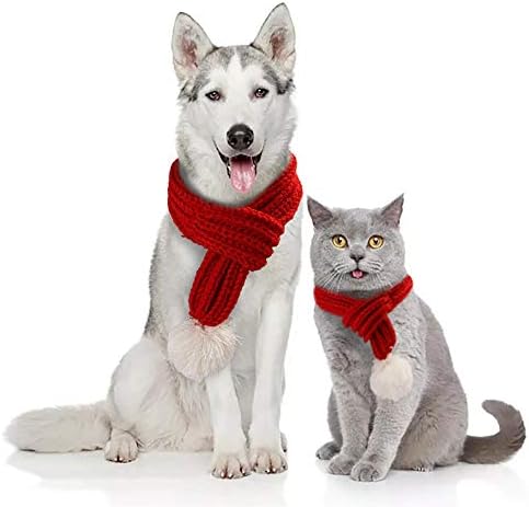Lenço de malha de Natal para cães delírios com pompom branco acessórios de férias de inverno para pequenos gatos médios