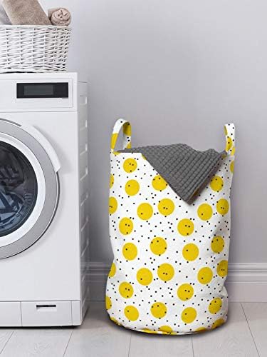 Bolsa de lavanderia amarela e branca de Ambesonne, moderno minimalista geométrico geométrico Rounds e pontos retrô,