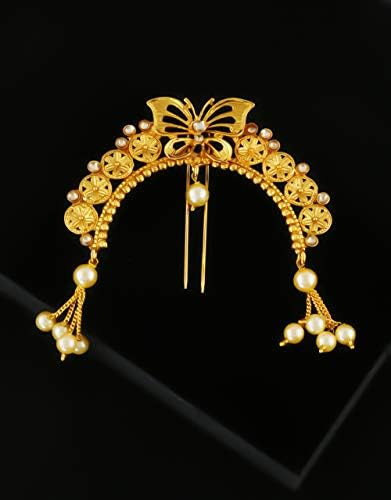 Gold Color Designer Broche de cabelo tradicional | Broche de cabelo Juda Ambada para mulheres elegantes | Clipe de pino de cabelo para mulheres por Índia colecionável