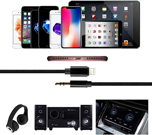 [Apple MFI Certified] Cabo auxiliar para iPhone de carro, Lightning to 3,5mm AUX Audio Nylon trançado a cabo para carro/estéreo/alto