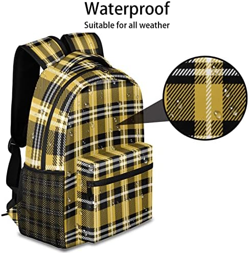Mochila xadrez preto amarelo, mochilas geométricas Bolsa de ombro de ombro para laptop casual Laptop Daypack para