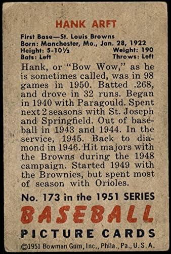 1951 Bowman 173 Hank Arft St. Louis Browns VG Browns