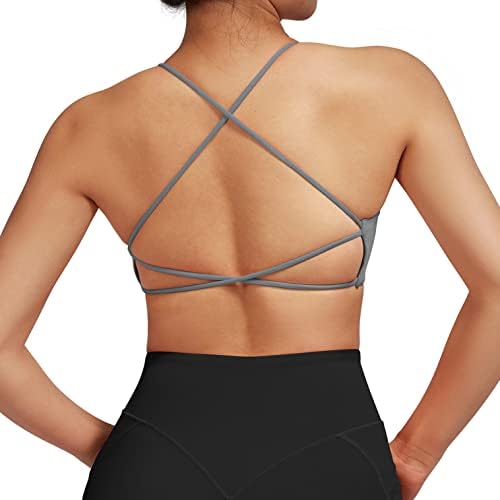 Doulafass Sports Bras para Women Strappy Sexy Cruz Cross Back Support Support Yoga Bra Tops com copos removíveis