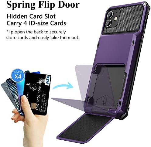 Vofolen para iPhone 12 mini capa da carteira com protetor de tela protetor de 4 cartas de cartão de crédito Id Slot Slot Scratch Protective Hard Shell Hard TPU Armadura de pára-choque