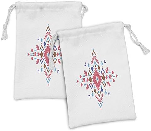 Conjunto de bolsas de tecido tribal de Ambesonne de 2, padrão de estilo colorido desenhado à mão com arte geométrica como