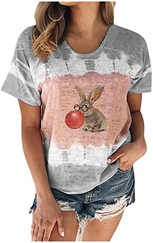 Ladies Páscoa Tops de manga curta Blouses Gradiente de pescoço GRAFICO SEXY KAWAII TIY TYE PERNAL BUPS TOPS 2023 CV