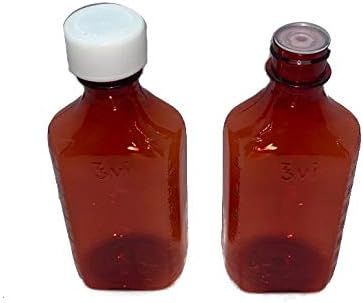 Garrafas de plástico de farmácias ovais - 6 onças - Caps resistentes à criança - Amber Liquid Medicine Bottle - pacote de 5