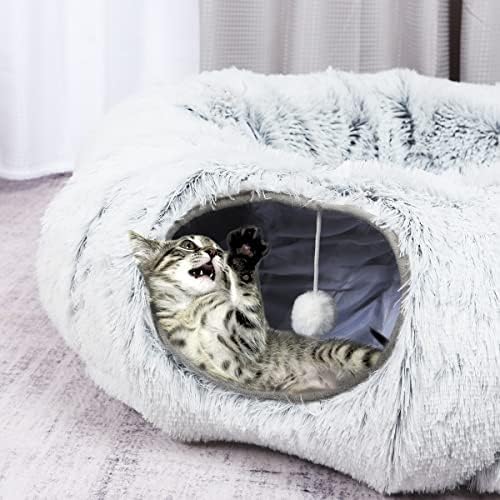 Cama de túnel de gato Guuluu - caverna fofa de cama com túnel de rosca dobrável e tapete lavável; Brinquedos de gatos multifuncionais