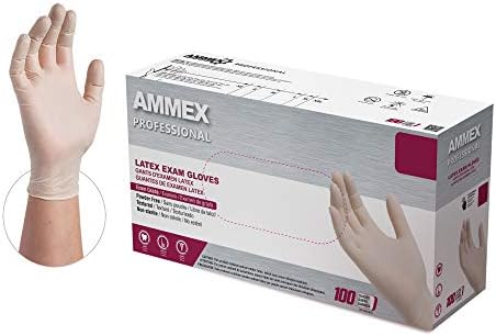 GlovePlus Ammex White Latex Luvas descartáveis ​​para exames, 4 mil, sem pó, segura para alimentos, levemente texturizada,