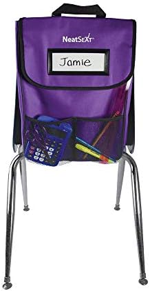 EAI EDUCAÇÃO Organizador da cadeira de sala de aula packeatreat | Cartão de marca de grandes dimensões, bolsos internos duplos, roxo, 16 h x 12 h com 1 1/2 reforçado, conjunto de 4