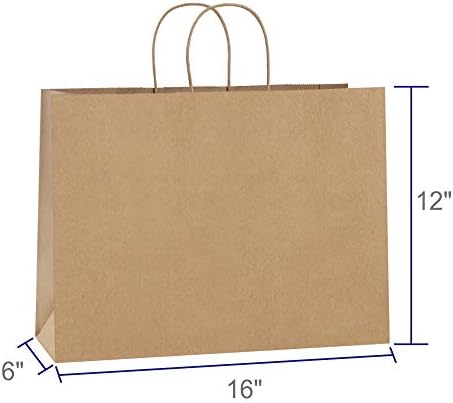 Bagdream 16x6x12 sacos de presente com alças brancas grandes sacos de papel kraft para compras de mercearia de mercadorias de mercadorias de festas de favor sacos recicláveis ​​sacos de papel sacos