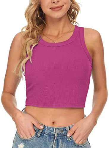 Auselily Womens Tampo Tampo Mulher Round Round Basic Racerback Ritbed Top Women