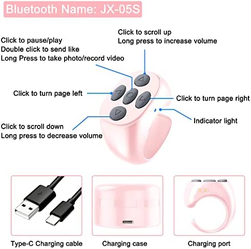 Bluetooth Remote Control para Tik Tok Page Turner, Chrxbei Scrolling Ring para iPhone, iPad, telefone, iOS, Android, clicker