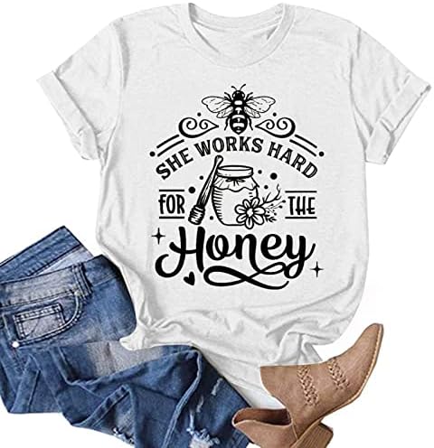 Mulheres festival de abelhas T camisetas de verão casual tops de manga curta solta abelhas engraçadas letras felizes camisetas de pulôver
