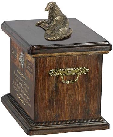 Borzoi Mentir, Urn for Dog Ashes Memorial com estátua, nome e citação de animais de estimação - Artdog personalizado