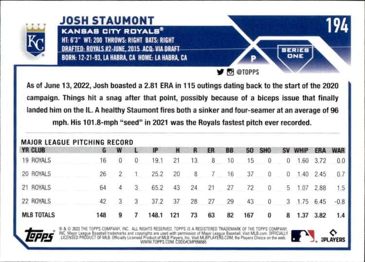 2023 Topps #194 Josh Staumont NM-MT Royals