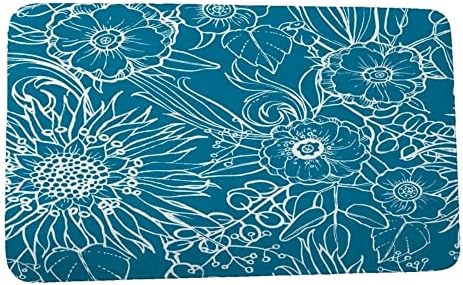 Tapetes de banho de espuma de memória elegante e confortável para o banheiro não deslizante | Design floral fofo único | Forma de retângulo, cor azul e branco bonito | Soft e ultra durável | Tamanho: 21 W x 34 l