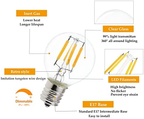 Lâmpada LED de 2-pacote E17 S11, E17 Base Intermediária Base Lâmpada 4W Daylight 6000K, 40 WATT S11 G40 Substituição de