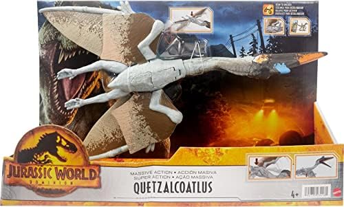 Jurassic World Toys Dominion Ação maciça Quetzalcoatlus Dinosaur Action Figura com movimento de ataque, presente de brinquedo com