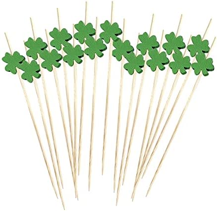 GSHLLO 100 PCS Green Shamrock Cocktails CLOVER FRUTS BONDS APESTIDORES Sanduíche Paltos de dente charcutaria Skewers churrasqueira