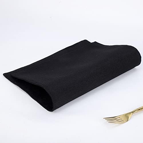 Slkqg Black Ploth Placemats Conjunto de 6 - Placemats de tecido de estilo de linho fácil de limpar duplo - Placemats - Placemats laváveis ​​- tapetes de mesa não deslizantes resistentes ao calor - 17,7x11,8 polegadas
