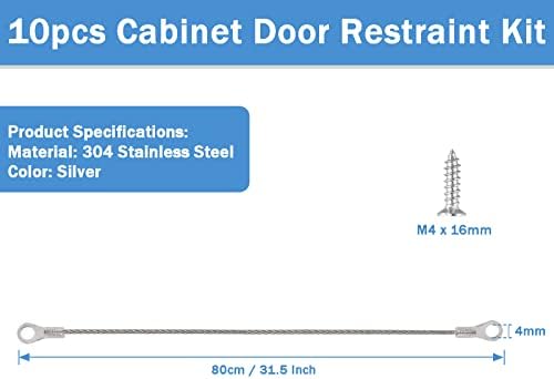 Bivethoi 10pcs Kit de restrição de porta do armário, 80 cm / 31,5 polegada Limitador de dobradiça por porta Cabo de restrição