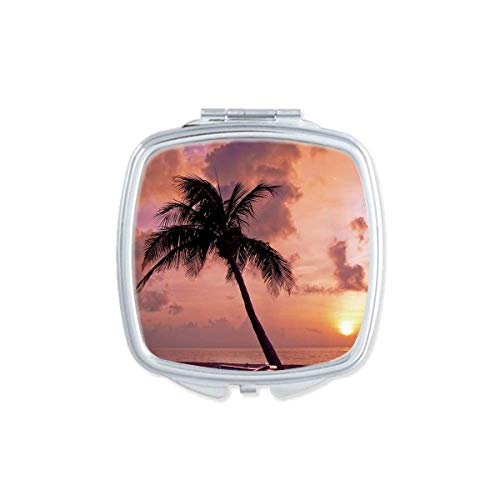 Ocean Sand Beach Boat Tree Picture Mirror Portátil Compact Pocket Maquiagem de dupla face de vidro