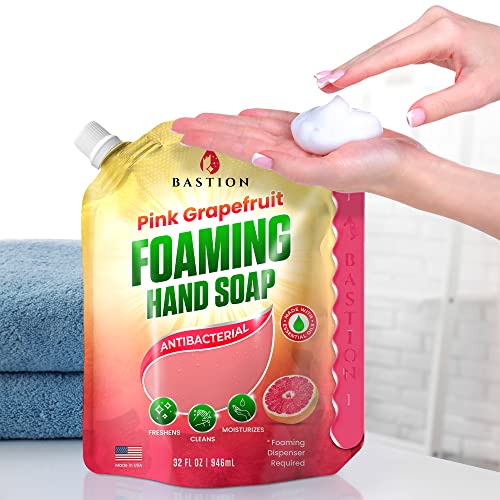 Sabão com espuma de bastião Reabastecer o sabonete de 32 onças bolsa rosa toranja de toranja perfumada refil -lavagem de mãos antibacteriana