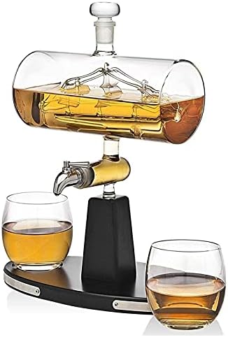 Decanter de vinhos Decanter de Whiskey de Decanter de bebidas alcoólicas 750ml Dispensador de decantador de uísque com 2 copos