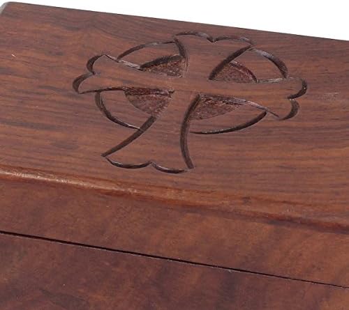 Stonebriar Natural Wood Retângulo de lembrança com tampa articulada, caixa de bugigangas decorativas, Rosário exclusivo e suporte