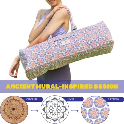 Saco de tapete de ioga - design com padrão estético de lótus inspirado em murais antigos - tamanho grande para tapetes de