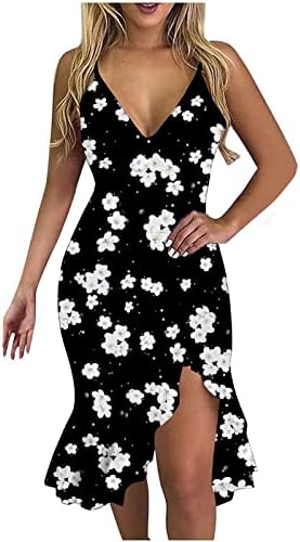 Vestidos de bainha com estampa floral com decote em V sexy de decote em V feminino