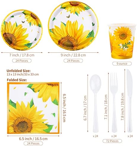 Durony Sunflower Party Supplies Serve 24 convidados Disponíveis de tabela de tabela de papel Placas de papel Copo guardana
