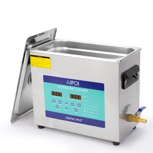 Limpador ultrassônico AIPOI 6.5L, máquina de limpeza ultrassônica de aço inoxidável com temporizador e aquecedor, para limpar
