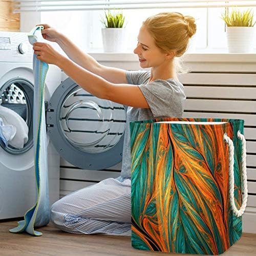 Djrow Laundry Bag Psychedelic Digital Fractal Art Green e laranja folhas tropicais de armazenamento de armazenamento