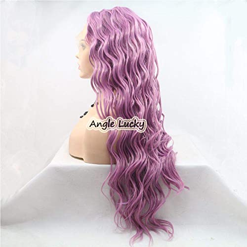 Ângulo Kalisa Lucky Purple Lace Front Wig Long Curly Purple Free Parte de peruca sintética pré -arrancada de aparência natural peruca de fibra resistente à peruca peruca para mulheres 24 polegadas