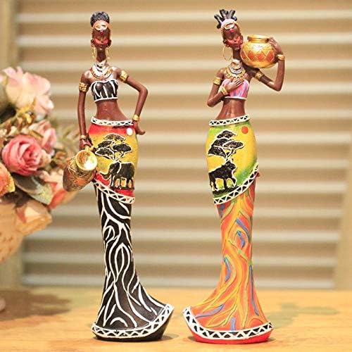 Zamtac Casa Figuras femininas africanas decoradas de decoração de decoração de sala de estar de grande sala apresenta resina de artesanato -