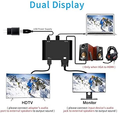 Lysldh VGA a 3 em 1 Adaptador Display Dual Splitter com conversor de áudio de 3,5 mm para PC Projector HDTV Multi-Port